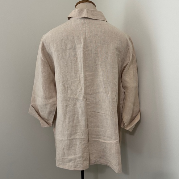 Linden Hill X 100% Linen Beige Short Sleeve Button Down Top ~ Lagenlook Minimal - Picture 2 of 7
